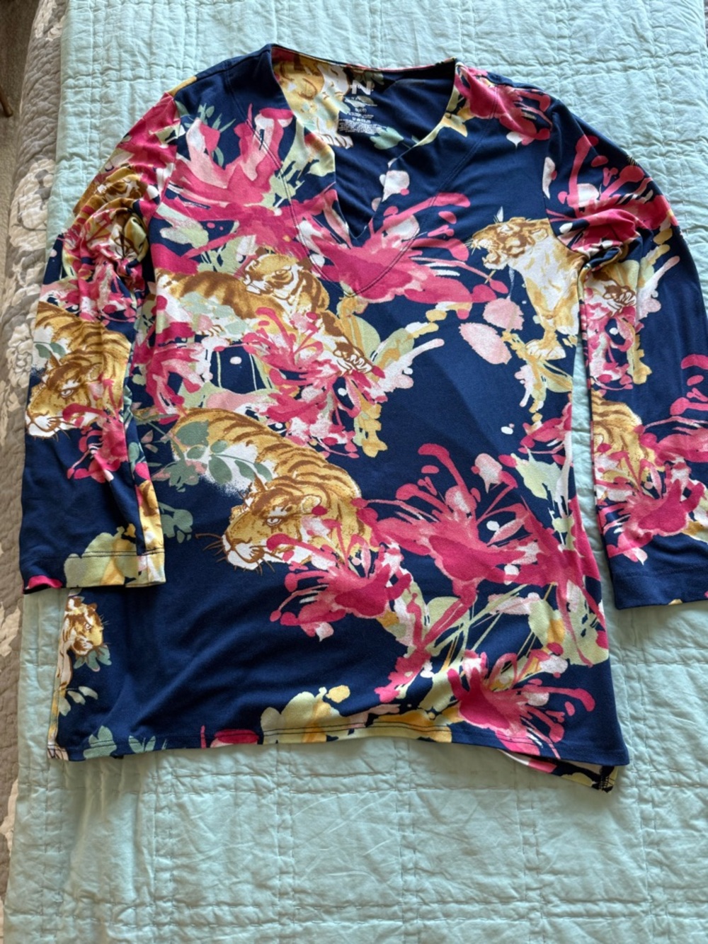 Natori Navy Floral & Tiger Lily Accent Top